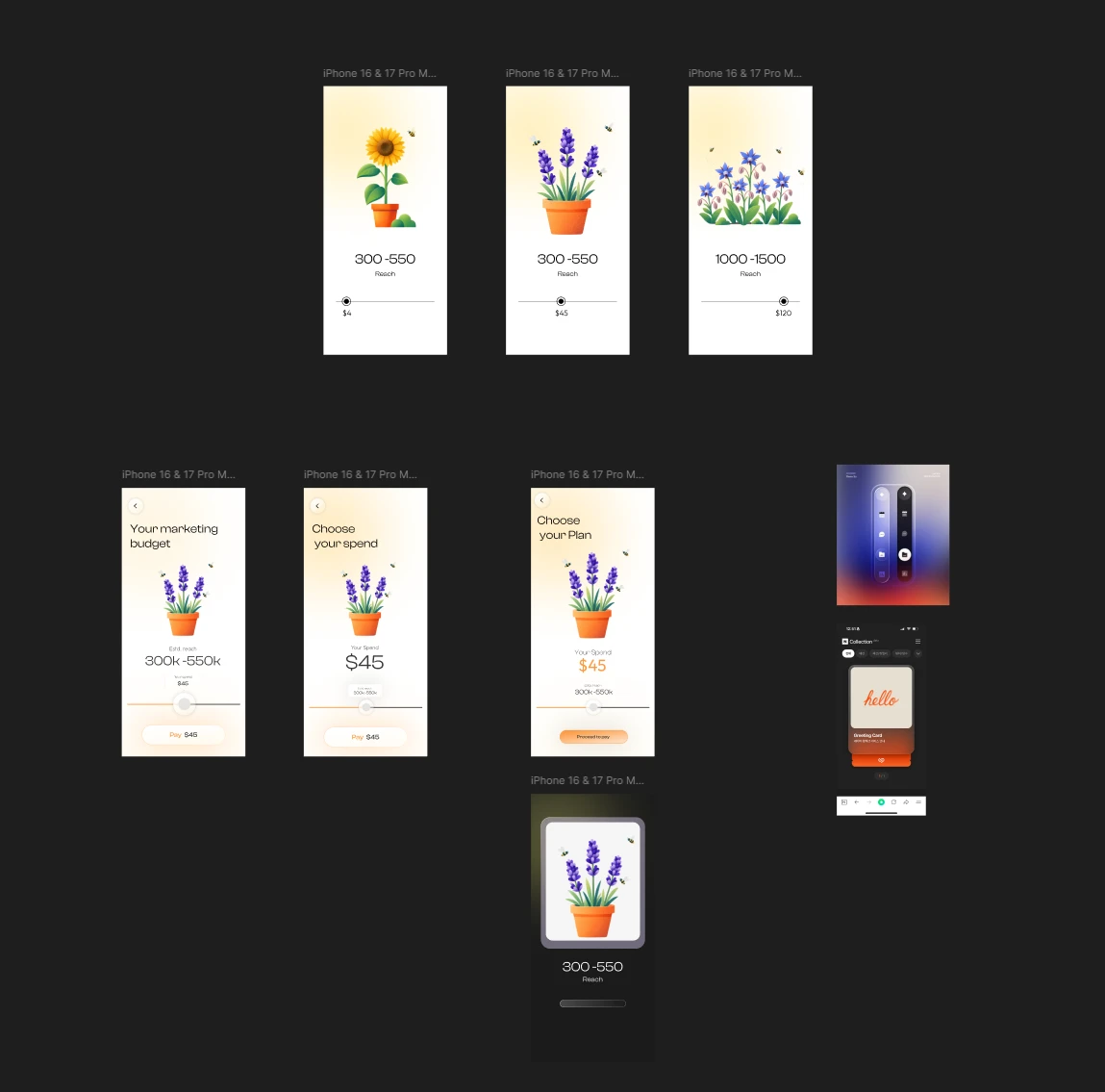 Interface exploration with blur, gradients, and glass-like surfaces