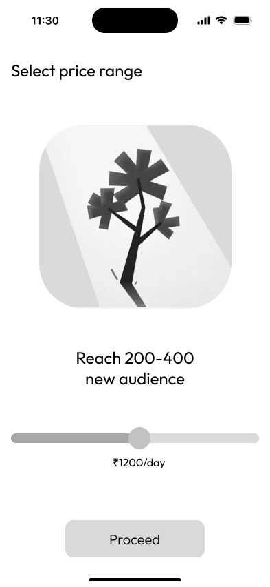 Wireframe of the flower, reach estimate, and budget control