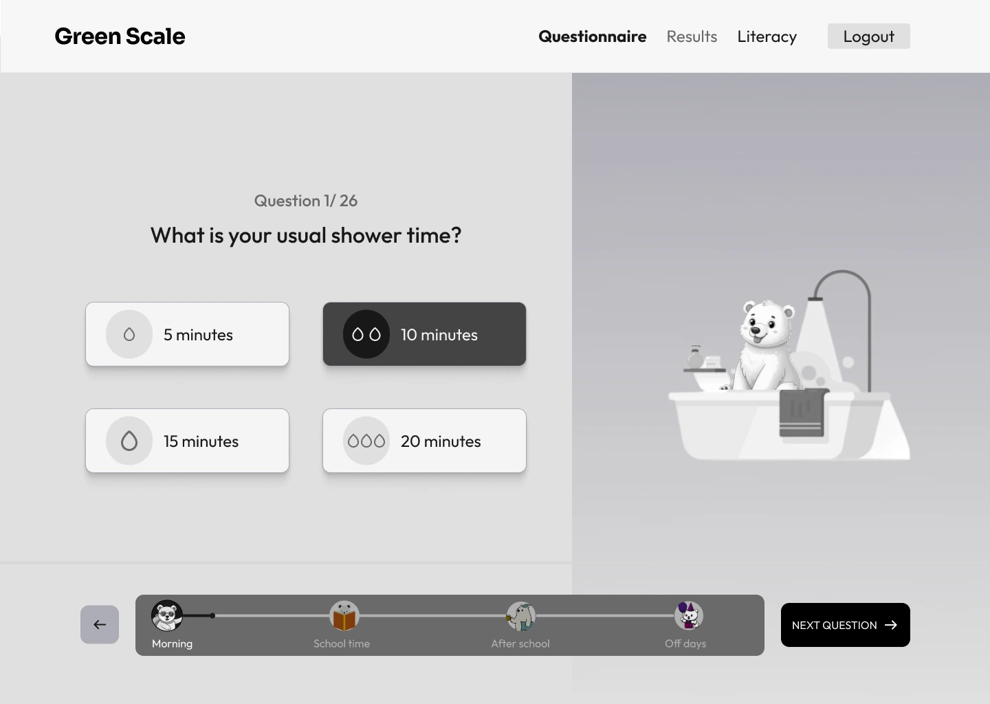 Original questionnaire wireframe showing the mascot placeholder